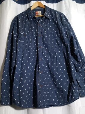 Ruff Hewn Navy Button-Down Shirt with White Fishing Lure Print